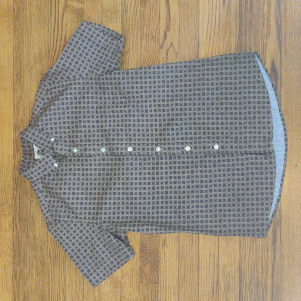 Kennington California Vintage Brown Square Print Button Down Shirt, M